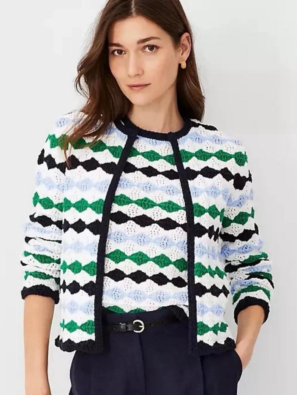 Ann Taylor Chunky Knit Geometric Striped Cardigan Size XXL NWT